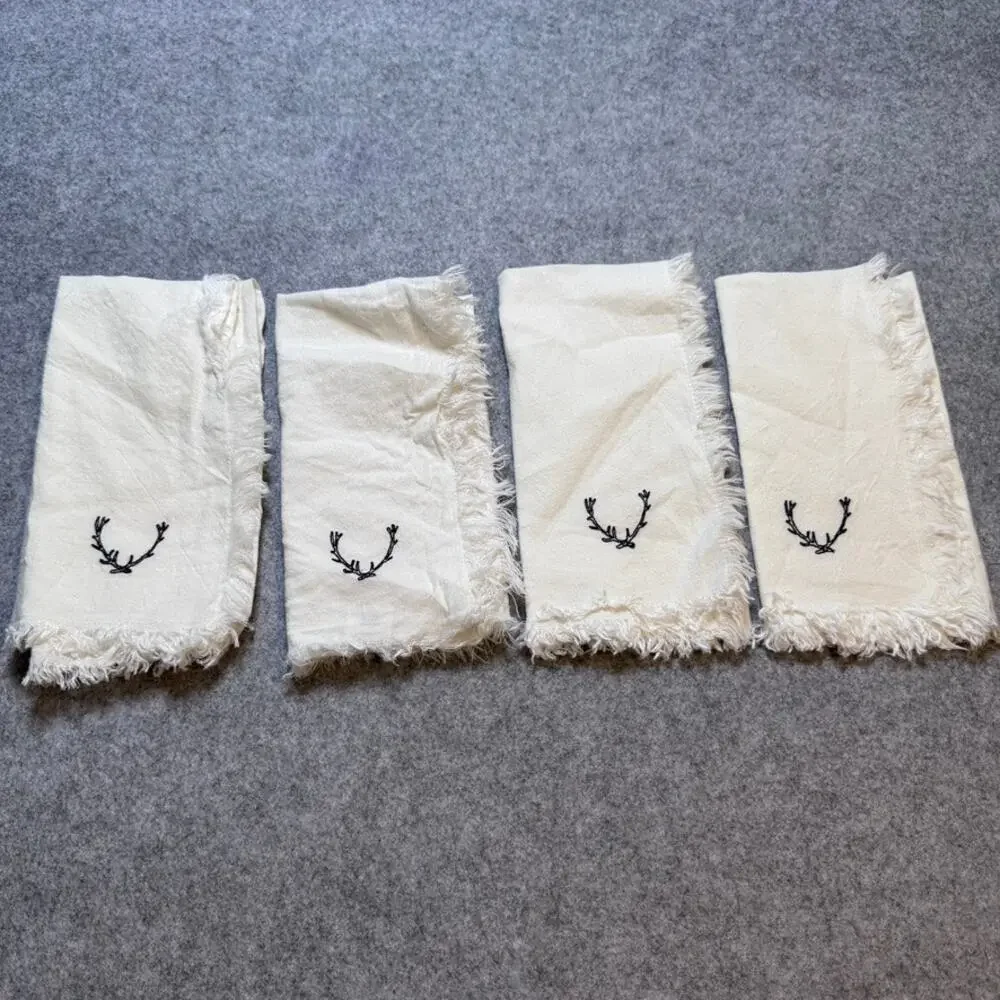 Hearth & Hand Magnolia Antler Napkins Set 4 Linen Cotton Fringe 20x20